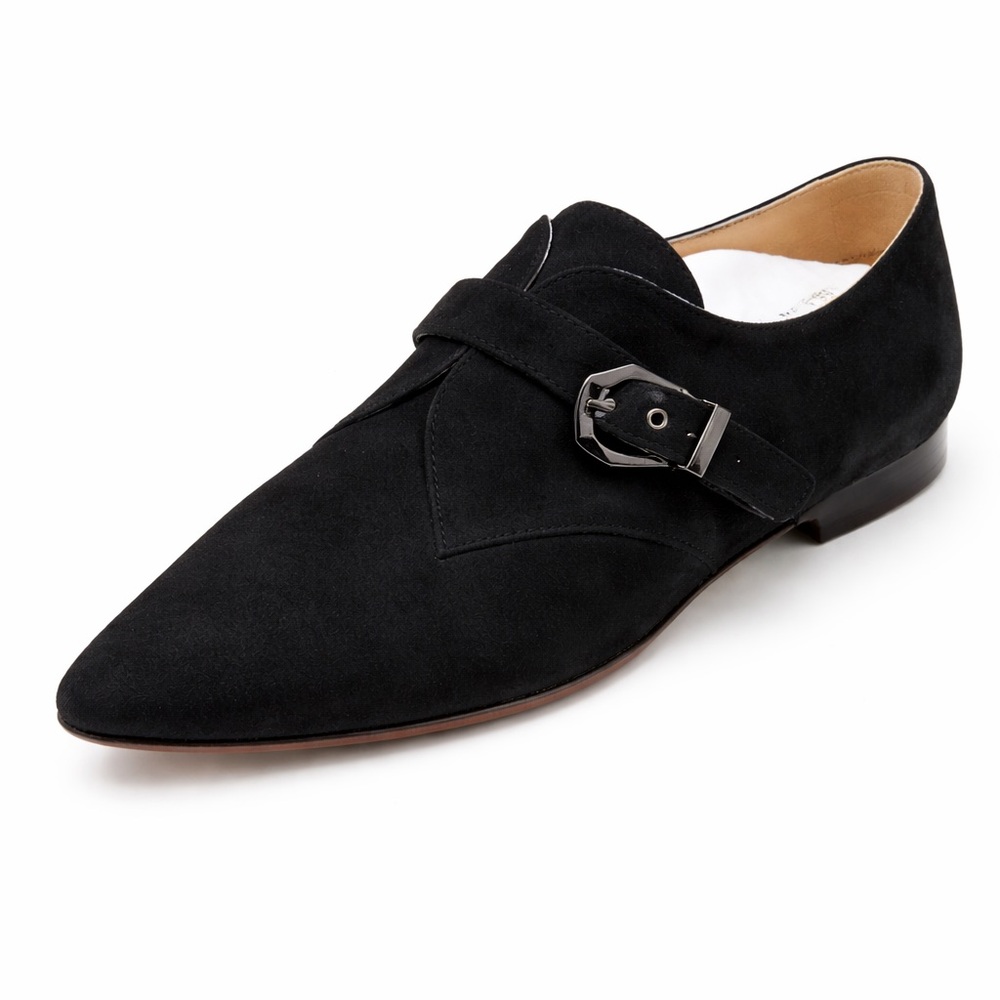 Pour La Victoire Blk Suede Buckle Oxford Flats | NWT | Sz 6 | Modern Minimalist
